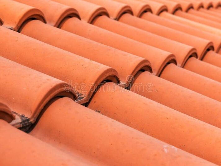 Clay tile roof showing traditional curved terracotta tiles